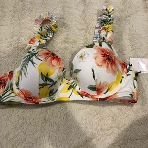 Floral and fruit print bathing suit top